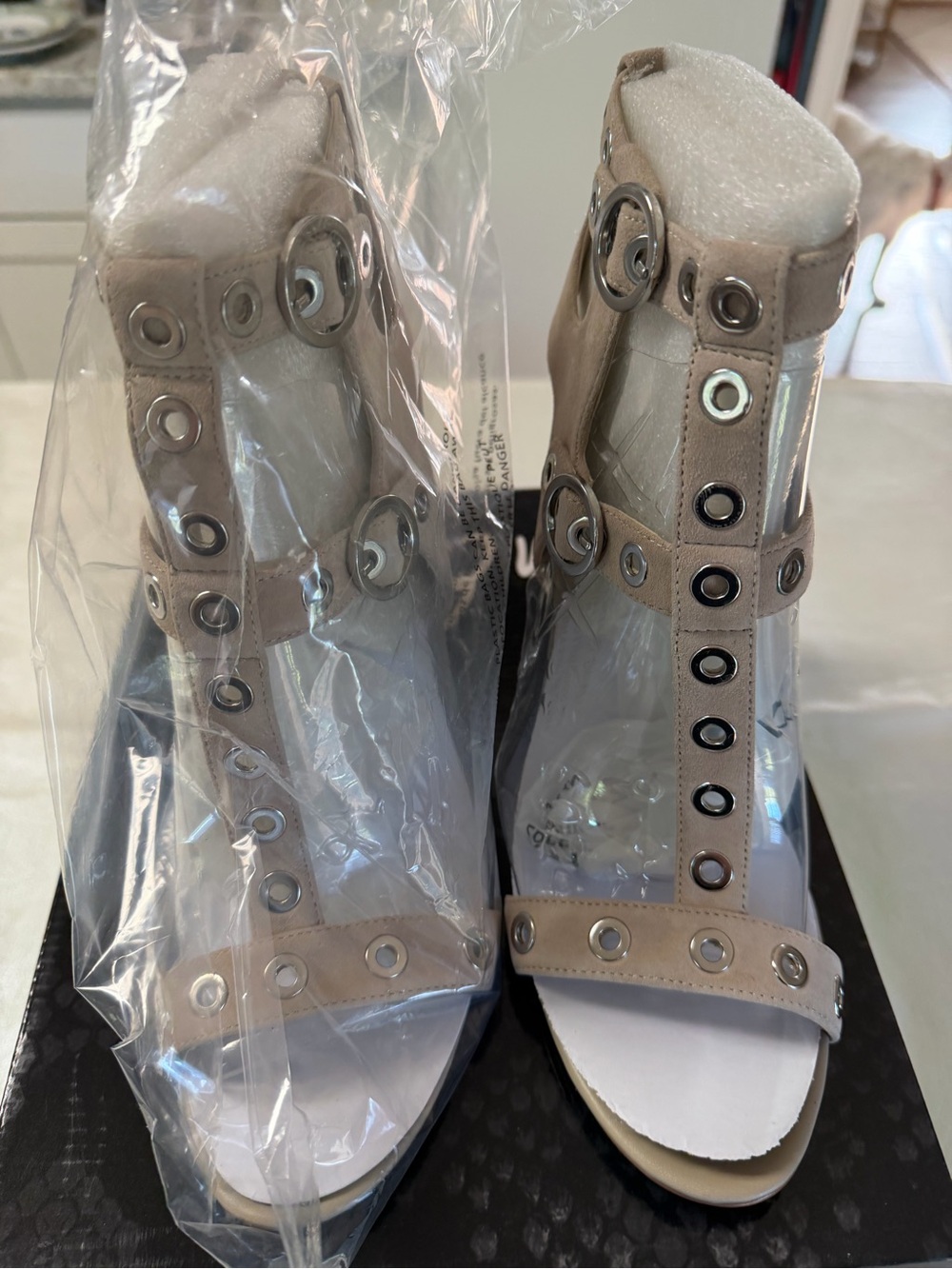 Sam Edelman Nude-Tone Gladiator Heels with Silver Grommets